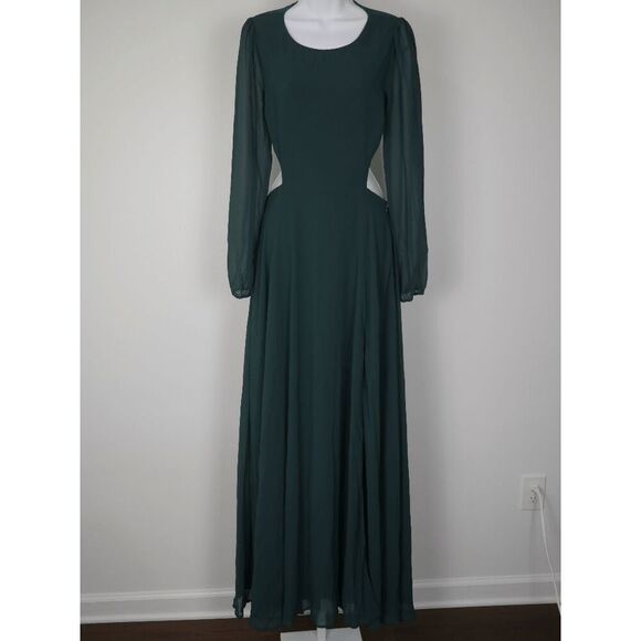 Lulu's Women's Green Back Cutout Ballon Long Sleeve Chiffon Maxi Dress S - Picture 2 of 13